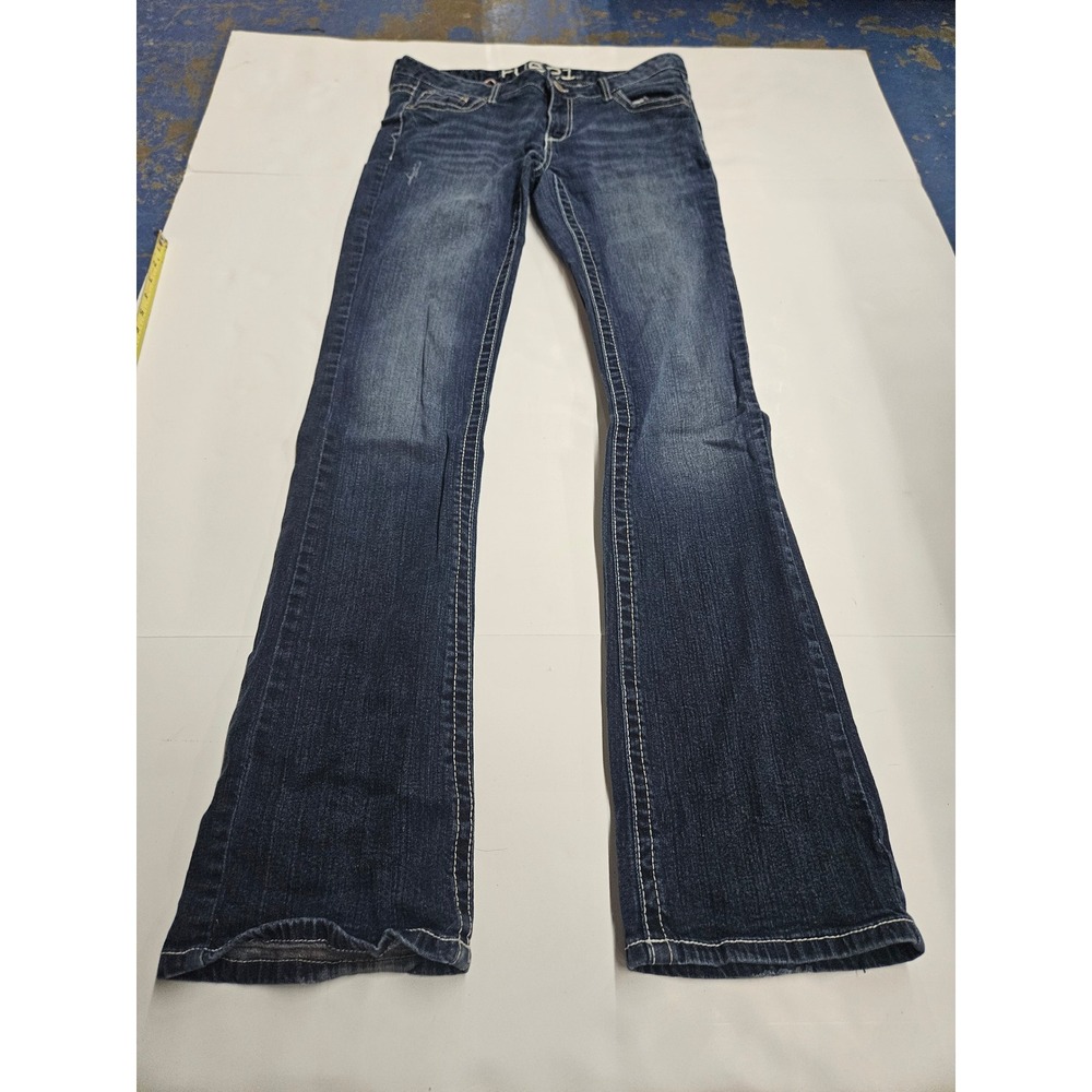 Rue21 Womens Bootcut Jeans Dark Wash Stretch Denim Size 9/10 LONG Embroidered
